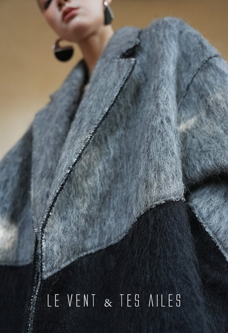 LE VENT&TES AILES French luxury fine long color-block wool coat -ALEC.