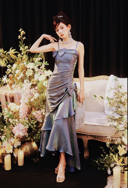 DOLLY Elegant French Style Sleeveless Off Shoulder Long Ruffle Banquet Dress-AUGUSTINA