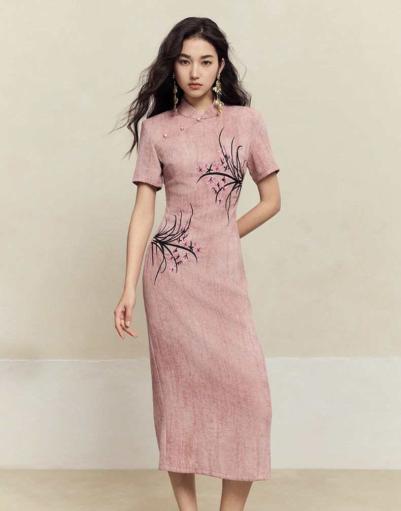 HECO old texture linen midi dress women - dome.