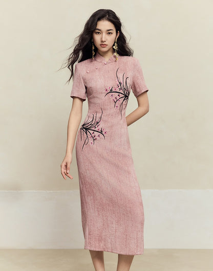 HECO old texture linen midi dress women - dome.