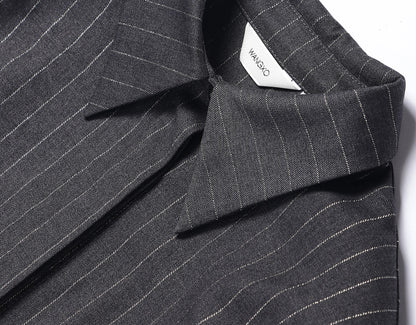 WANGXO | ROW-Style White Stripe Pinched Pleat Hip Slim Shirt Dress -NINA.