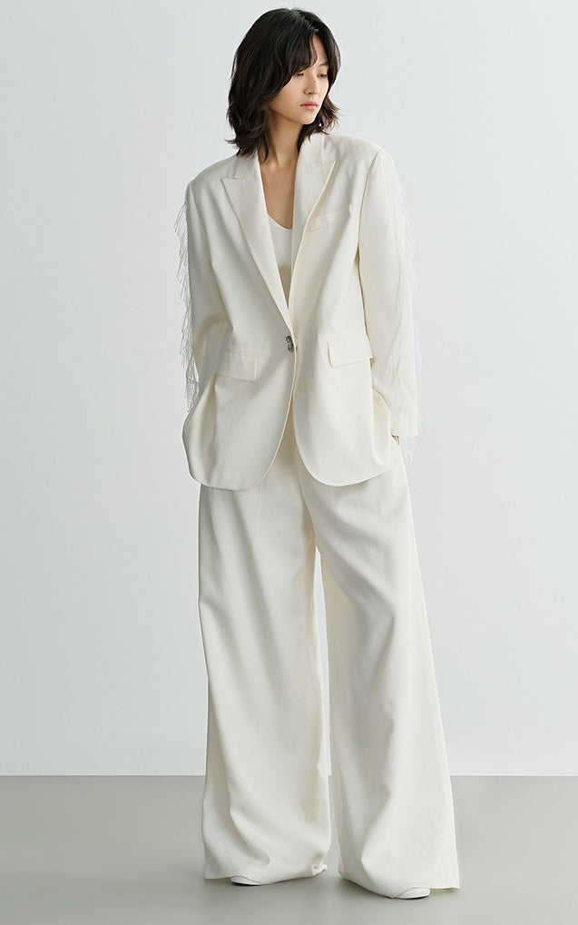 COMME MOI Lu Yan designer new women's triacetate white wide-leg pants - PROUD.