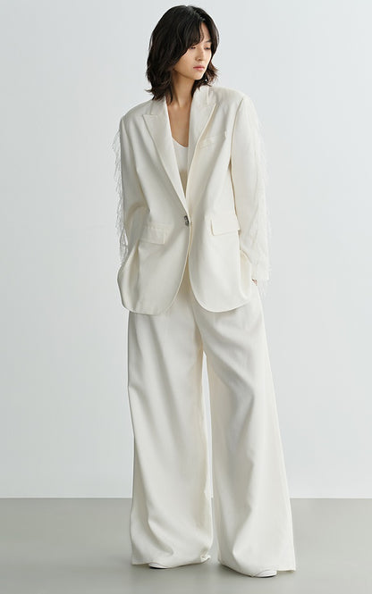 COMME MOI Lu Yan designer new women's triacetate white wide-leg pants - PROUD.