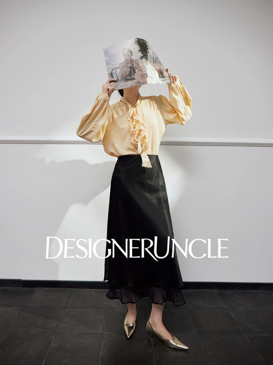 DGU "Euphemism" goose yellow shirt commuter ruffle slimming versatile top - LOVER.