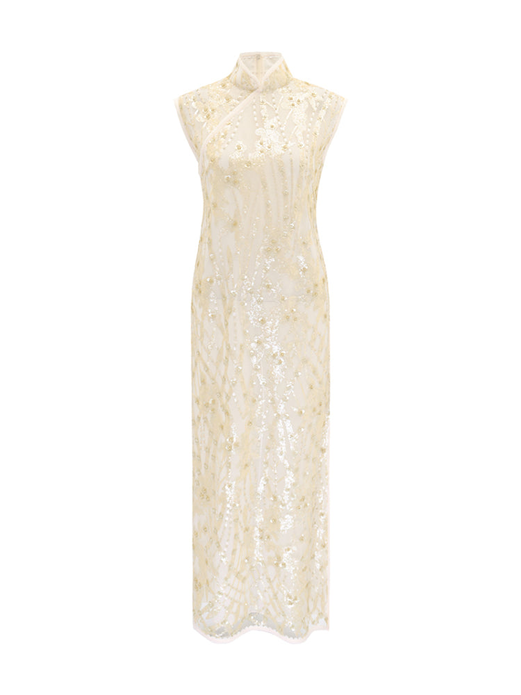 M essential Mackay designer Ear Mesh lace welt stand-up collar dress - DOUNT.