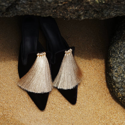 B-FEI Chinese black and gold kitten heels women's mules-TIKAI.