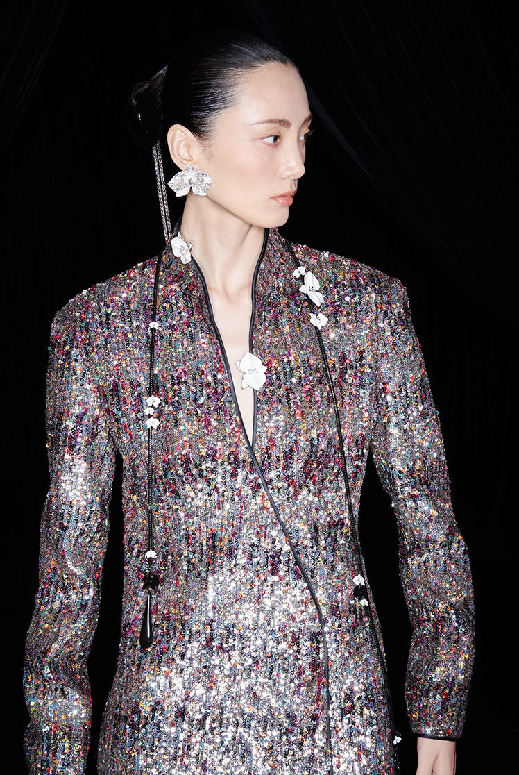 M essential Mackay designer Radiant Night Embroidered Slim Side Dress - TRIBE.