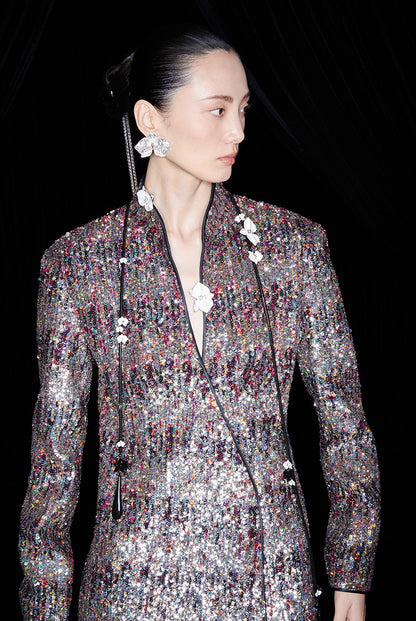 M essential Mackay designer Radiant Night Embroidered Slim Side Dress - TRIBE.