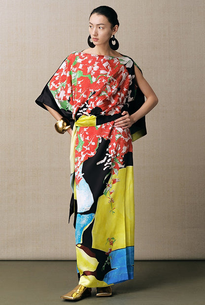 ZHUCHONGYUN summer Chinese cape style loose silk printed top--YAKI.