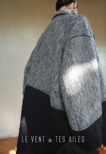 LE VENT&TES AILES French luxury fine long color-block wool coat -ALEC.