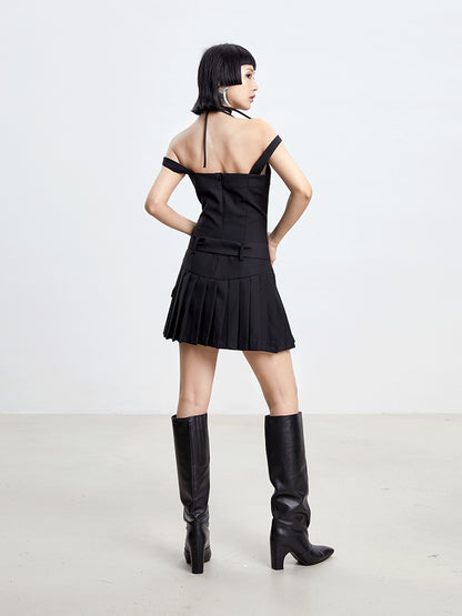 TINY IN women's summer pleated little black slip dress -PIPE