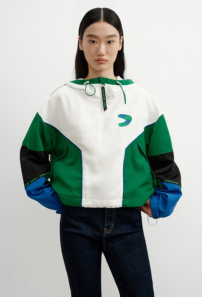 COMME MOI short contrasting patchwork hooded sports top - PENLOPE.