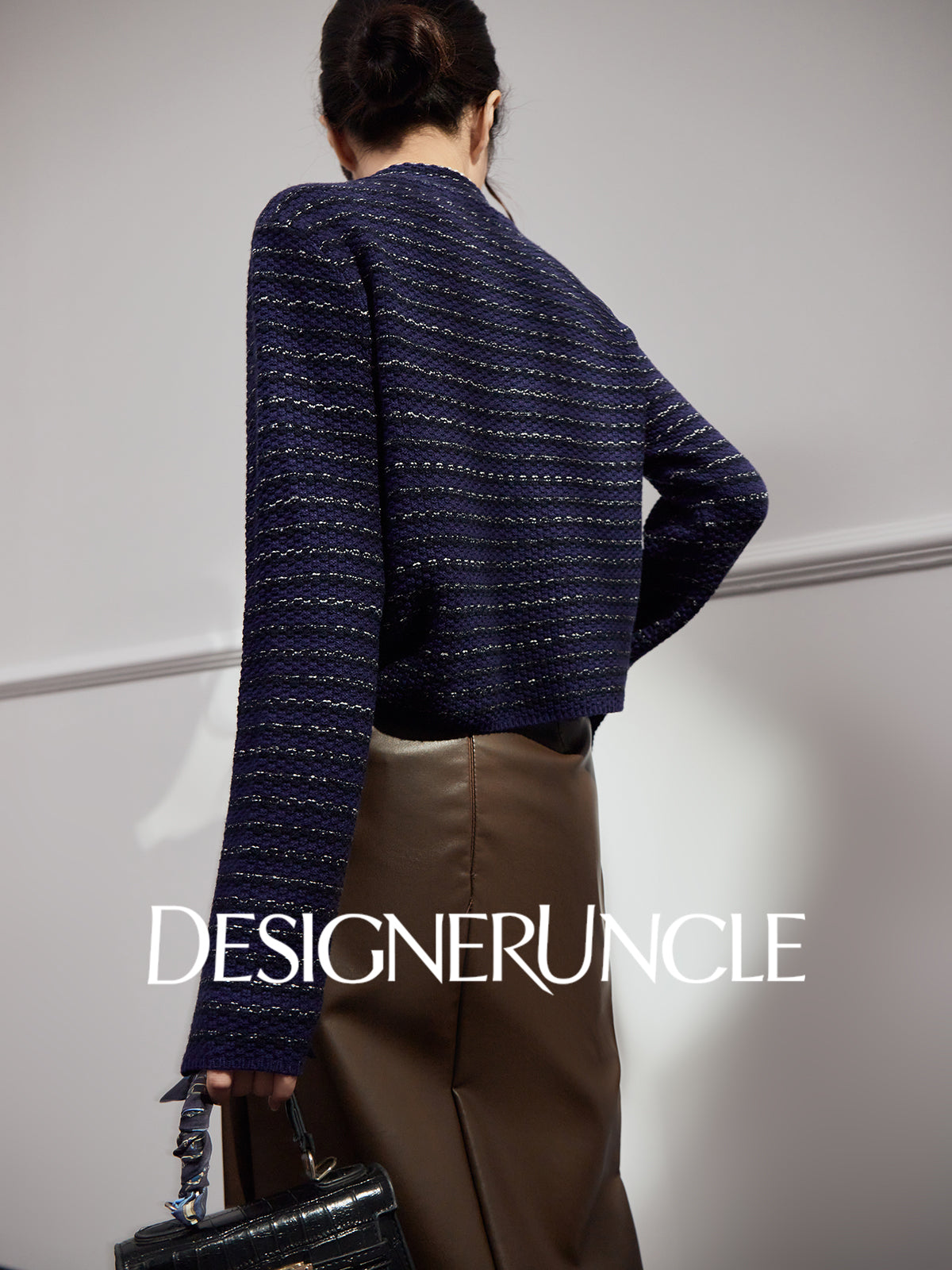 DGU "Ink Room" royal blue knitted sweater small fragrance temperament versatile top - Robert.