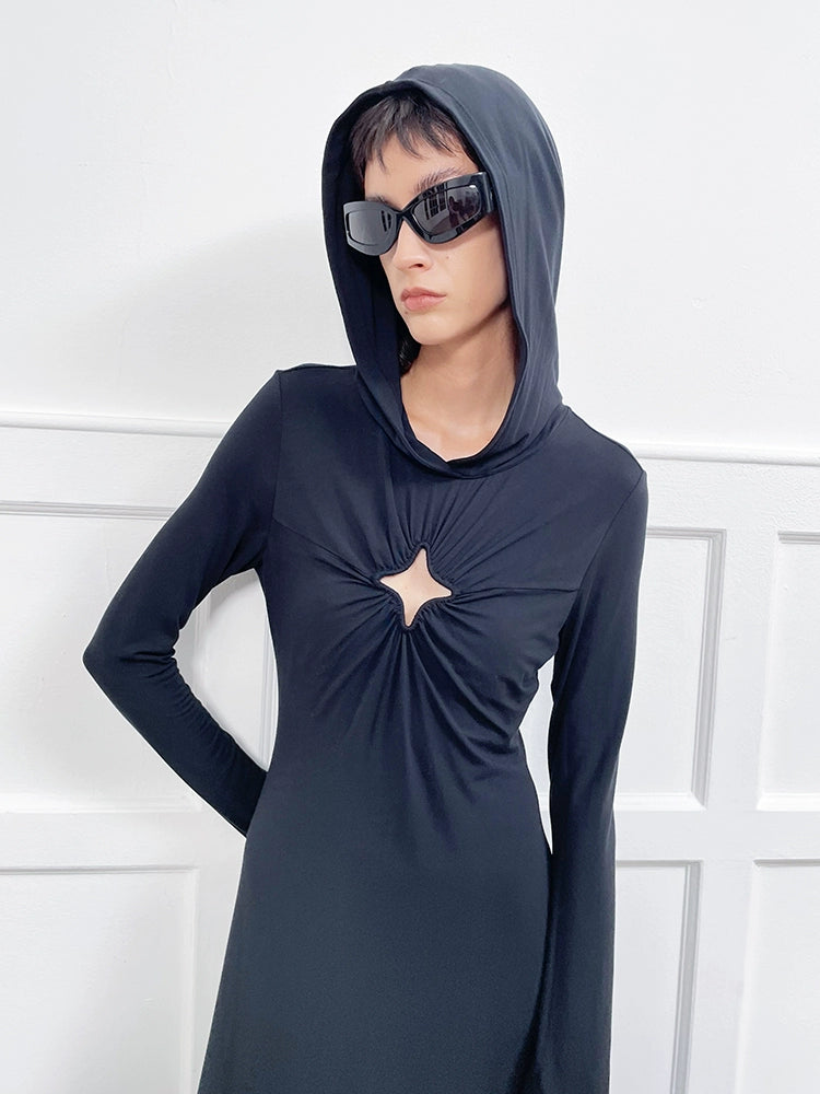 ANNAKIKI Four-pointed star cut-out hooded long-sleeved dress for women-GOU