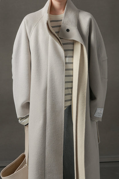 PIAOIN Women's Tweed Jacket Cashmere Long Coat-DAWN