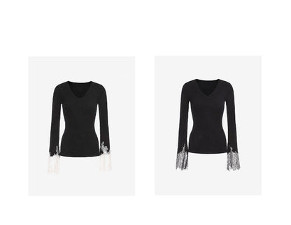 ATELIER MISS LU lace-panelled cashmere and wool-blend top - IRIS