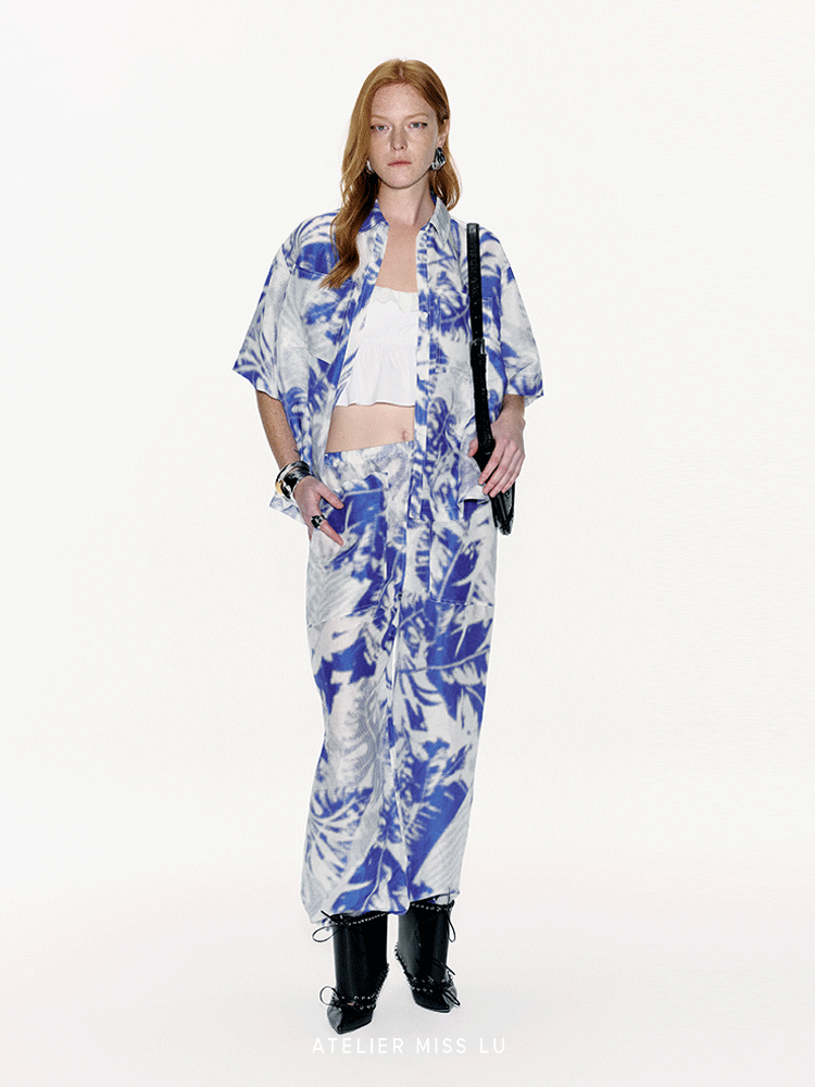 ATELIER MISS LU Printed Mulberry Silk And Linen-blend Pants- ARIA.