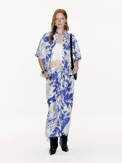 ATELIER MISS LU Printed Mulberry Silk And Linen-blend Pants- ARIA.