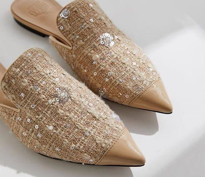 B-FEI couture paneled mules flat pointed toe slippers-YUNO.