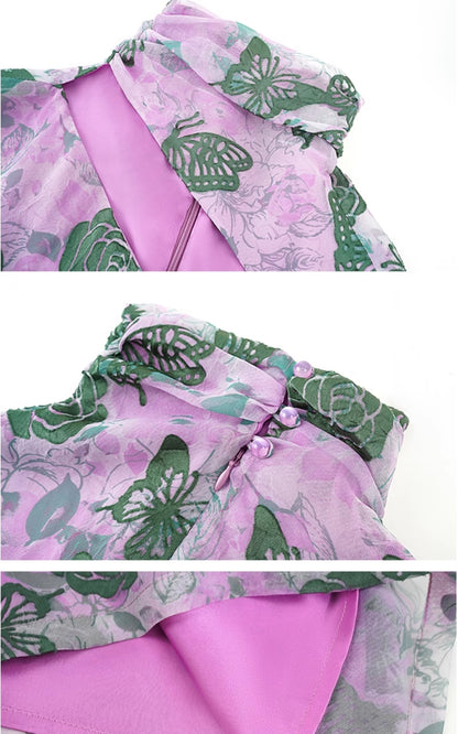 HECO Burnt flower hollow slim sleeveless purple midi dress woman - MIGHT.