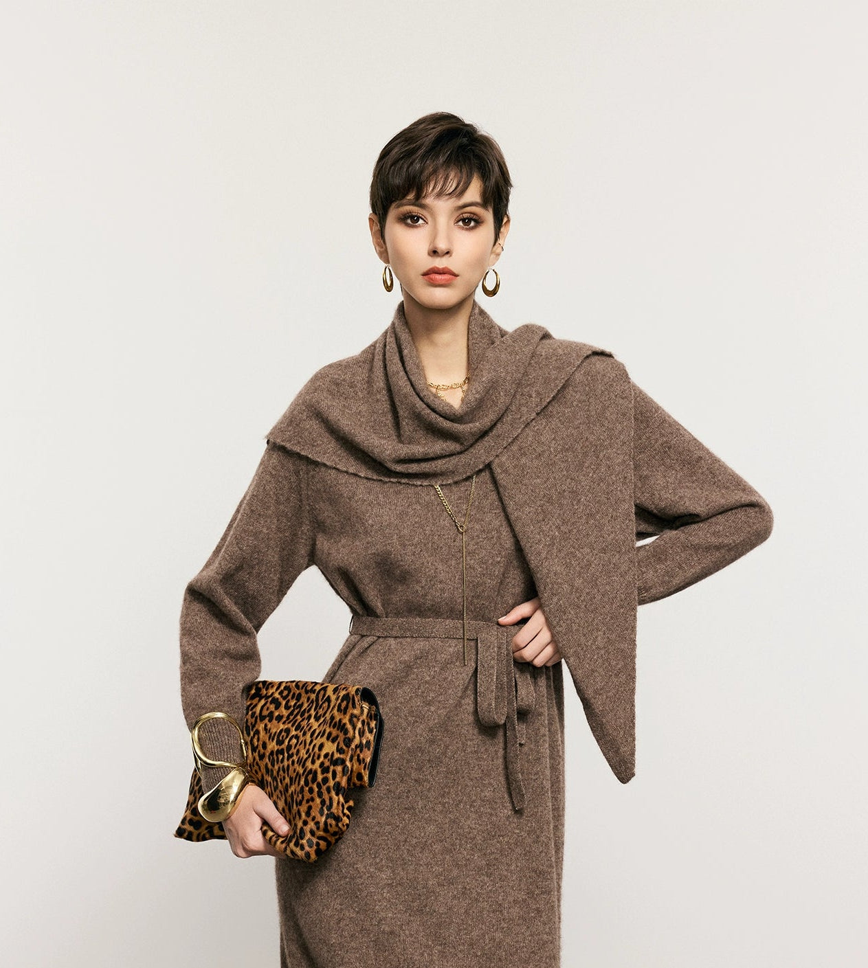 ANNASPEAK  Wool V-Neck Dress Shawl Knit Set Winter-KIKI.