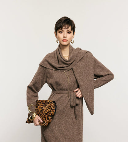 ANNASPEAK  Wool V-Neck Dress Shawl Knit Set Winter-KIKI.