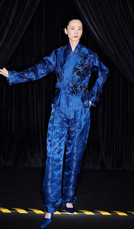 M essential Mackay designer sea green jacquard gag fish algae pattern nail bead jacket - ZYAN.