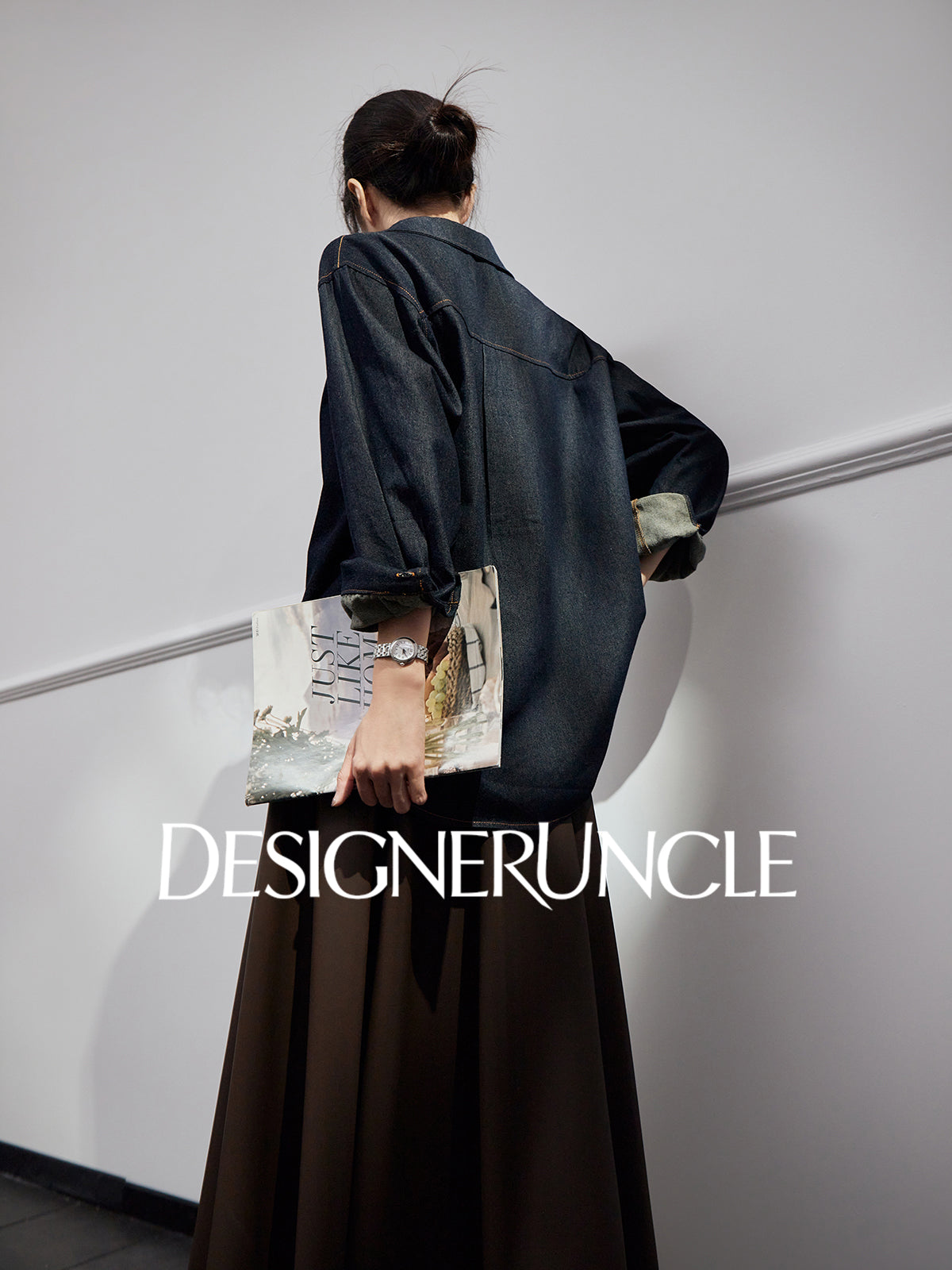 DGU "Fog Shadow" Denim New Retro Velvet Loose Slimming Commuter Top - SENT.