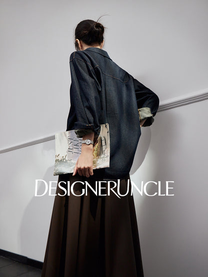 DGU "Fog Shadow" Denim New Retro Velvet Loose Slimming Commuter Top - SENT.