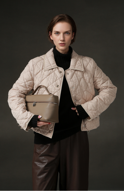 PIAOIN small rhombic short down jacket women's elegant warm winter style-SEAN