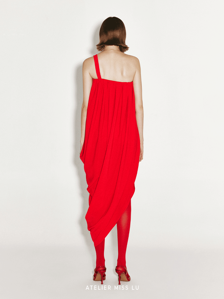 ATELIER MISS LU Sling Strapping Draped Irregular Dress - ALEX