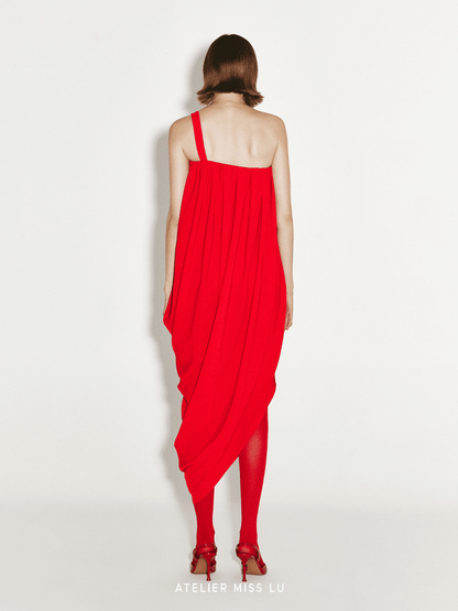 ATELIER MISS LU Sling Strapping Draped Irregular Dress - ALEX