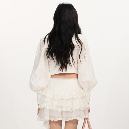 FAME Embroidered Shawl Collar Court Style Top - JERICHO