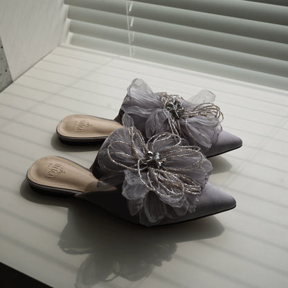 B-FEI flat pearl flower mules-MIYA.
