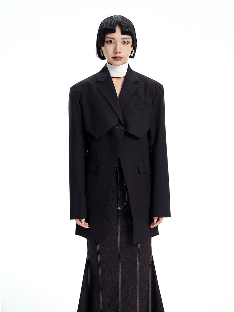 TINY IN cinched waist cut-out two-piece women's black suit vest -SEER