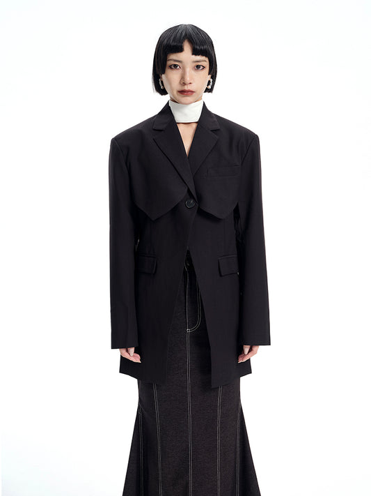 TINY IN cinched waist cut-out two-piece women's black suit vest -SEER