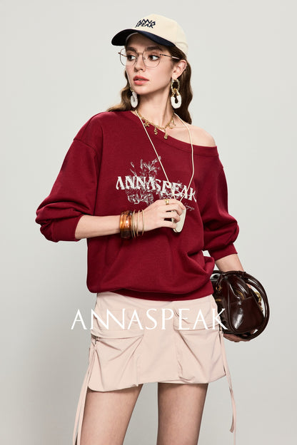 ANNASPEAK crew neck mottled distressed printed sweatshirt-PAMP.