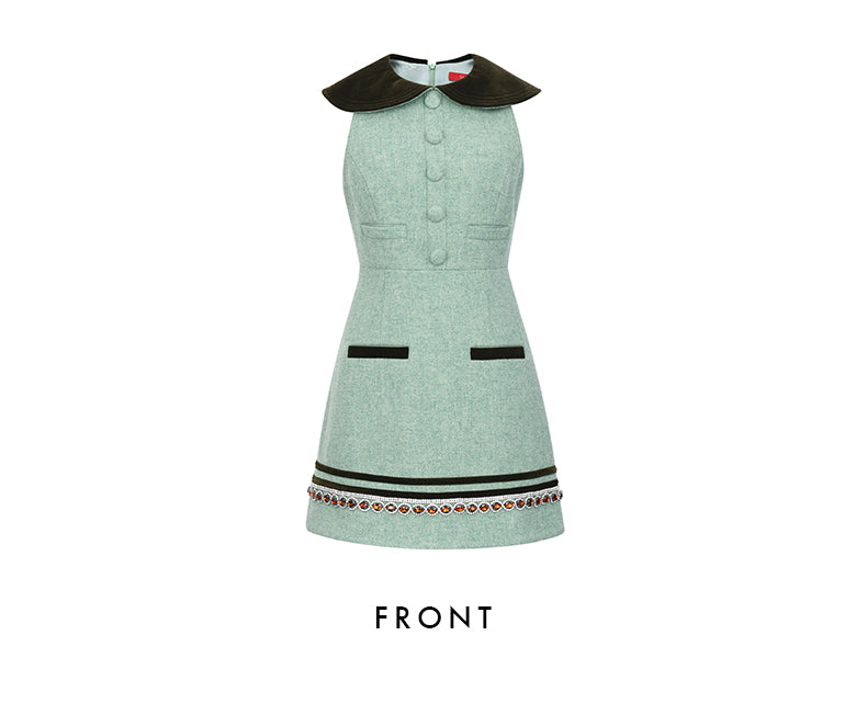 FAME  knight-style velvet lapel sleeveless tweed short mod dress - Fimo