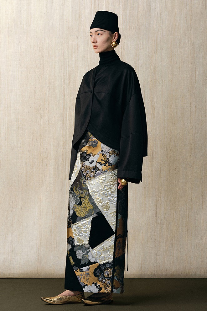 ZHUCHONGYU stitched jacquard straight long skirt--OTOSAKA.