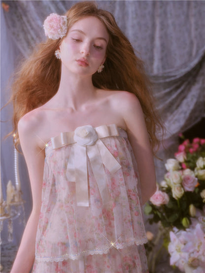 Wardrobes by Chen Luxury Floral Tube bow Maxi Summer Dress-Marilyn