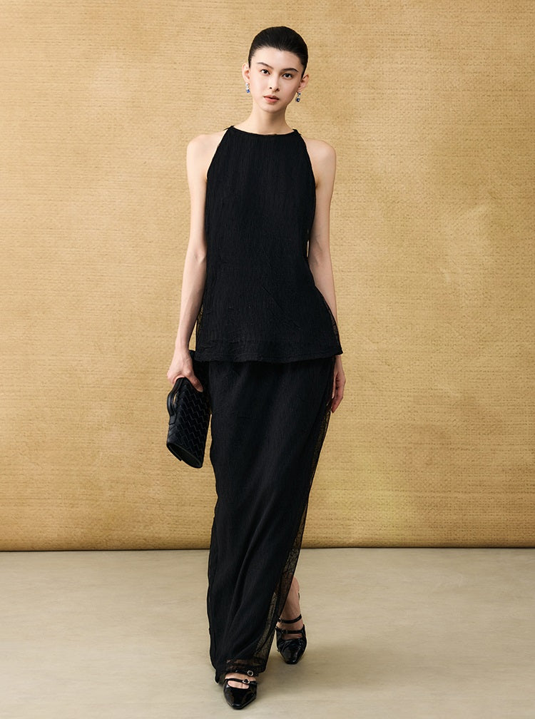 HECO Chinese style wrinkle elastic crew neck vest  age-reducing top - CAST.