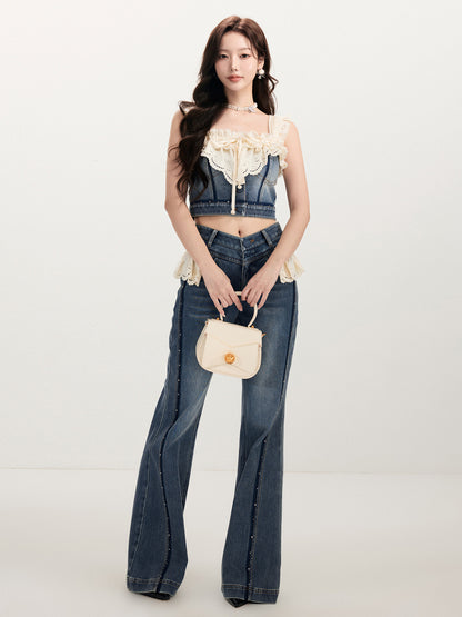FAME Madeira Embroidered Denim Panelled Suspender Top Women's Outerwear