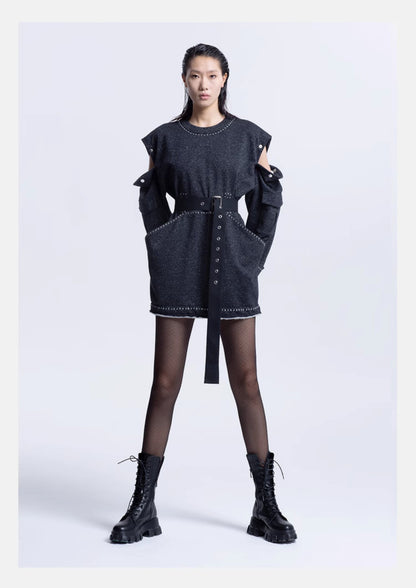 LEDI W Big pocket sweatshirt loose crew neck DRESS - Buol