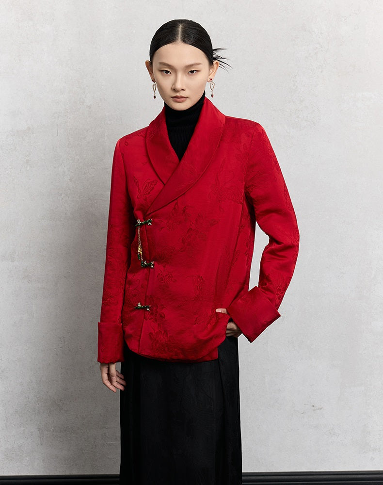 HECO Loose Butterfly Dark Grain Jacquard Thick Jacket - essie.