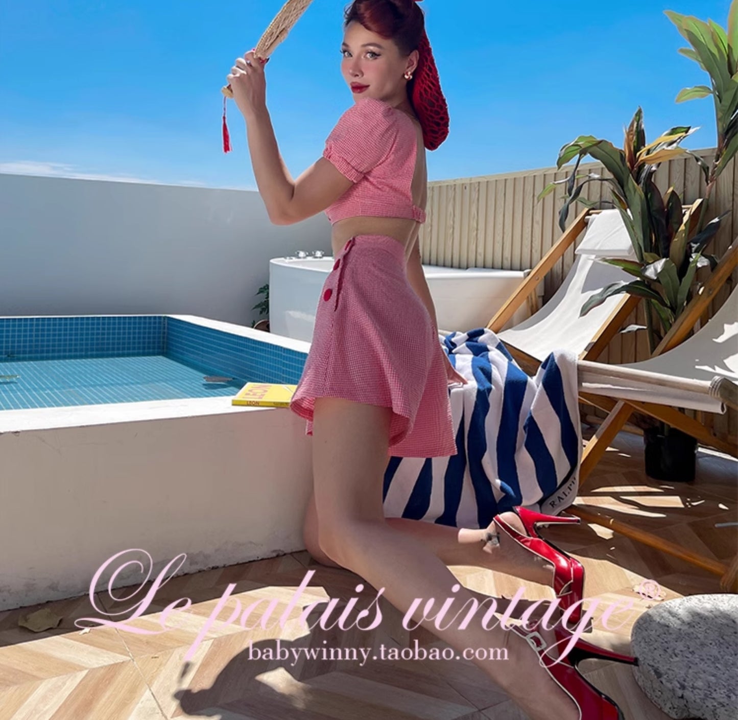 Le Palais  Red Small Padded Sleeve Short Top High Waist Shorts-GAM.