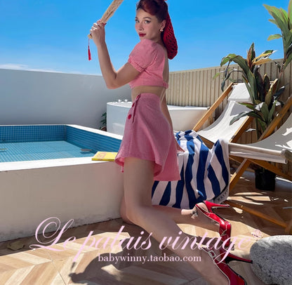 Le Palais  Red Small Padded Sleeve Short Top High Waist Shorts-GAM.