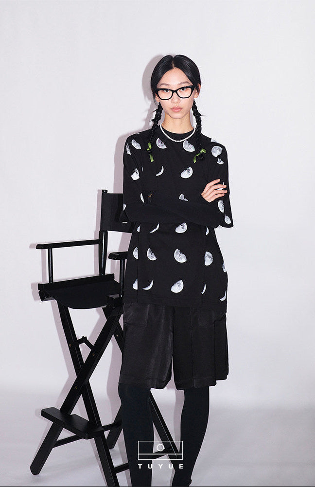 TUYUE Pure Cotton Short Sleeves Moon Print T-Shirt - FERDINAND.
