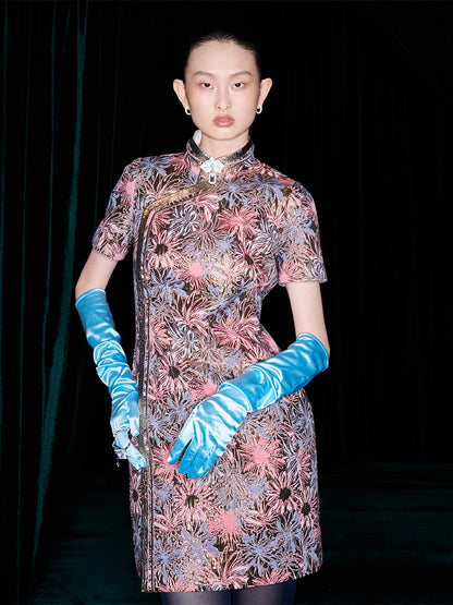 M essential Mackay designer  jacquard pound-trimmed cheongsam - Alida.