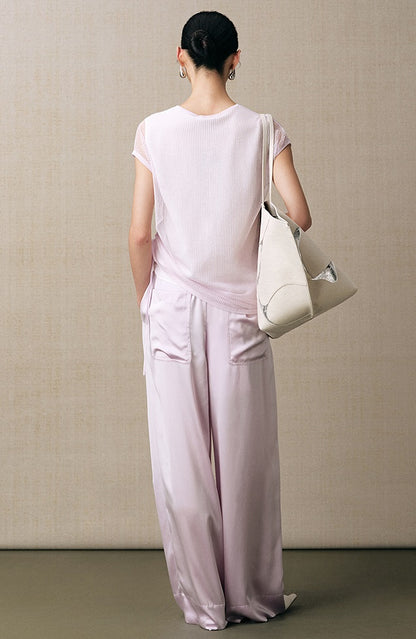 ZHUCHONGYUN pink cut-out shirred short sleeve top-UNICORN.