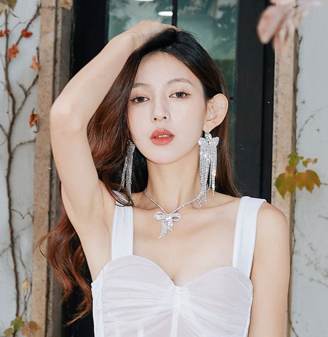 DOLLY Elegant White Diamond Tassel Earring-NONNA